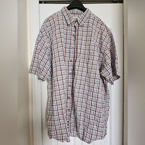 Eddie Bauer Men's Plaid Short Red Blue Sleeve Casual Shirt Size XXL.